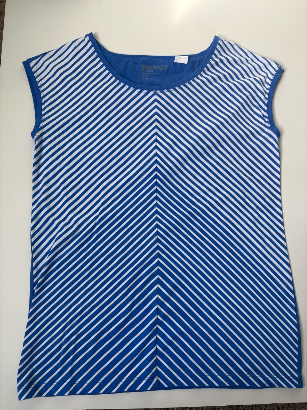 Striped Blue & White Sleeveless Shell by Xs Energy